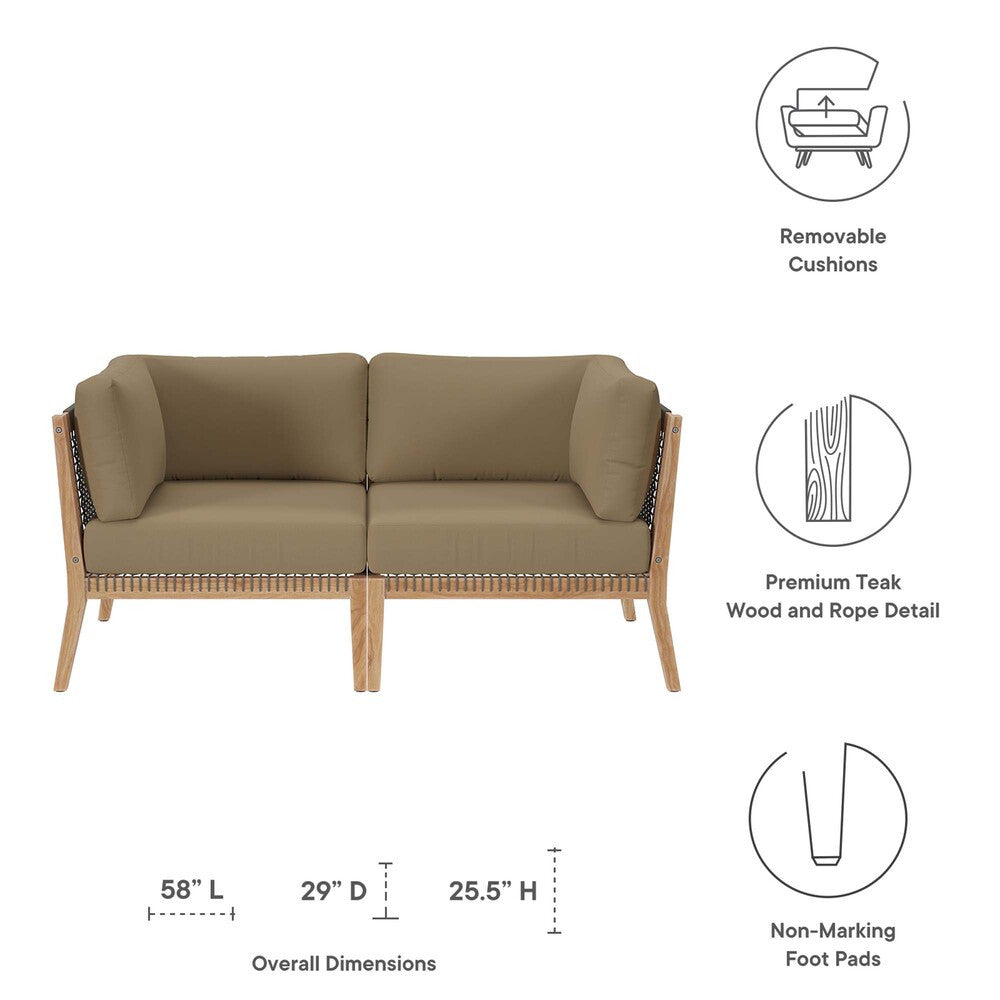 EEI-6119 Clearwater Outdoor Patio Teak Wood Loveseat by Modway