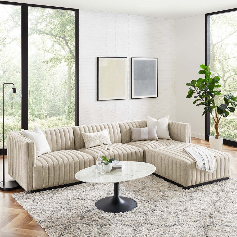Modway Conjure 4-Piece Channel Tufted Upholstered Fabric Sectional Sofa by Modway-EEI-5788-BLK-BEI