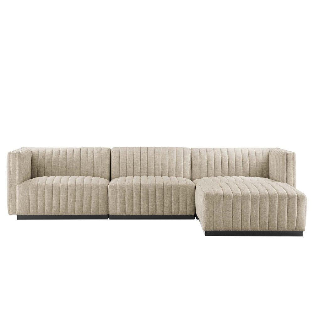 Modway Conjure 4-Piece Channel Tufted Upholstered Fabric Sectional Sofa by Modway-EEI-5788-BLK-BEI