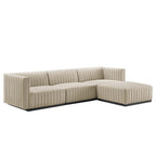Modway EEI-5788-BLK-BEI Conjure 4-Piece Channel Tufted Upholstered Fabric Sectional Sofa Black Beige