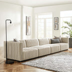 Modway Conjure 4-Piece Channel Tufted Upholstered Fabric Sofa by Modway-EEI-5789-BLK-BEI