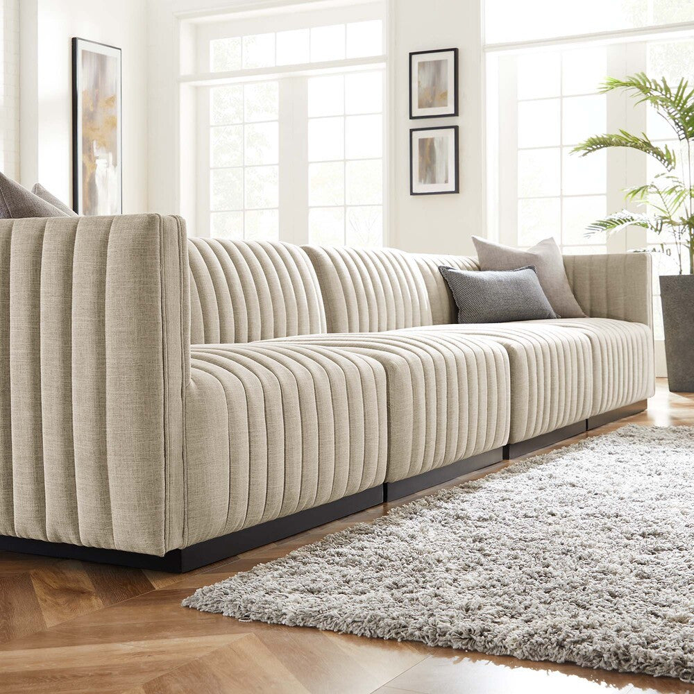 Modway Conjure 4-Piece Channel Tufted Upholstered Fabric Sofa by Modway-EEI-5789-BLK-BEI
