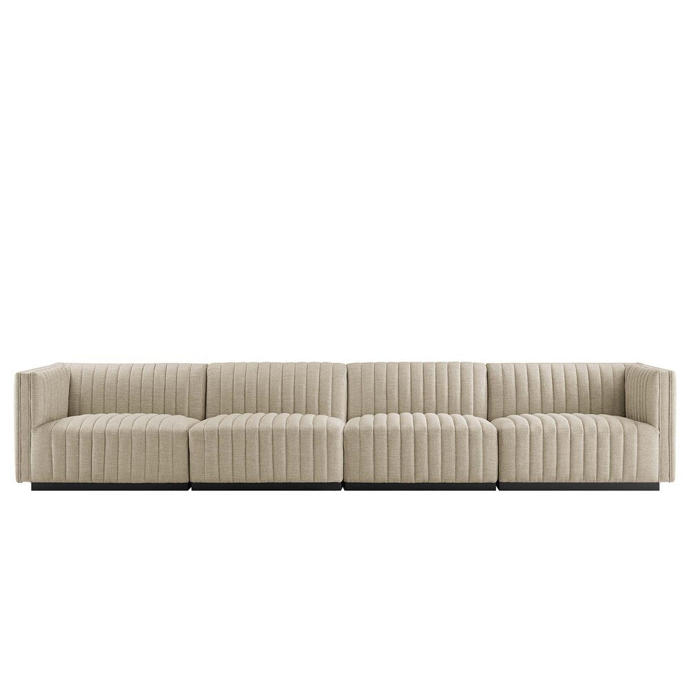 Modway Conjure 4-Piece Channel Tufted Upholstered Fabric Sofa by Modway-EEI-5789-BLK-BEI