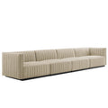 Modway EEI-5789-BLK-BEI Conjure 4-Piece Channel Tufted Upholstered Fabric Sofa Black Beige
