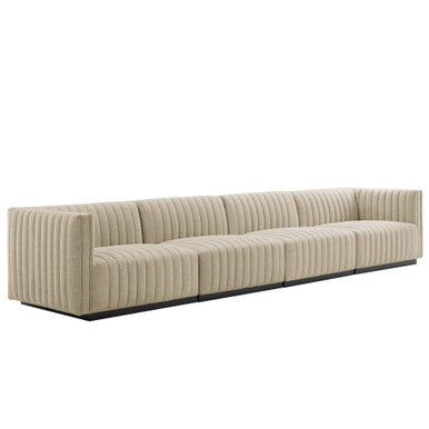 Modway EEI-5789-BLK-BEI Conjure 4-Piece Channel Tufted Upholstered Fabric Sofa Black Beige