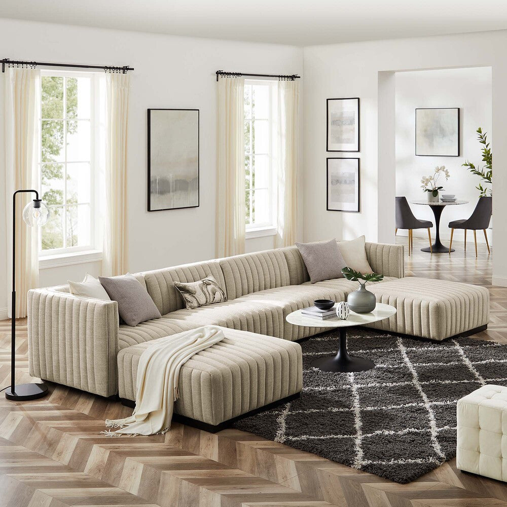Modway Conjure 6-Piece Channel Tufted Upholstered Fabric Sectional Sofa by Modway-EEI-5790-BLK-BEI