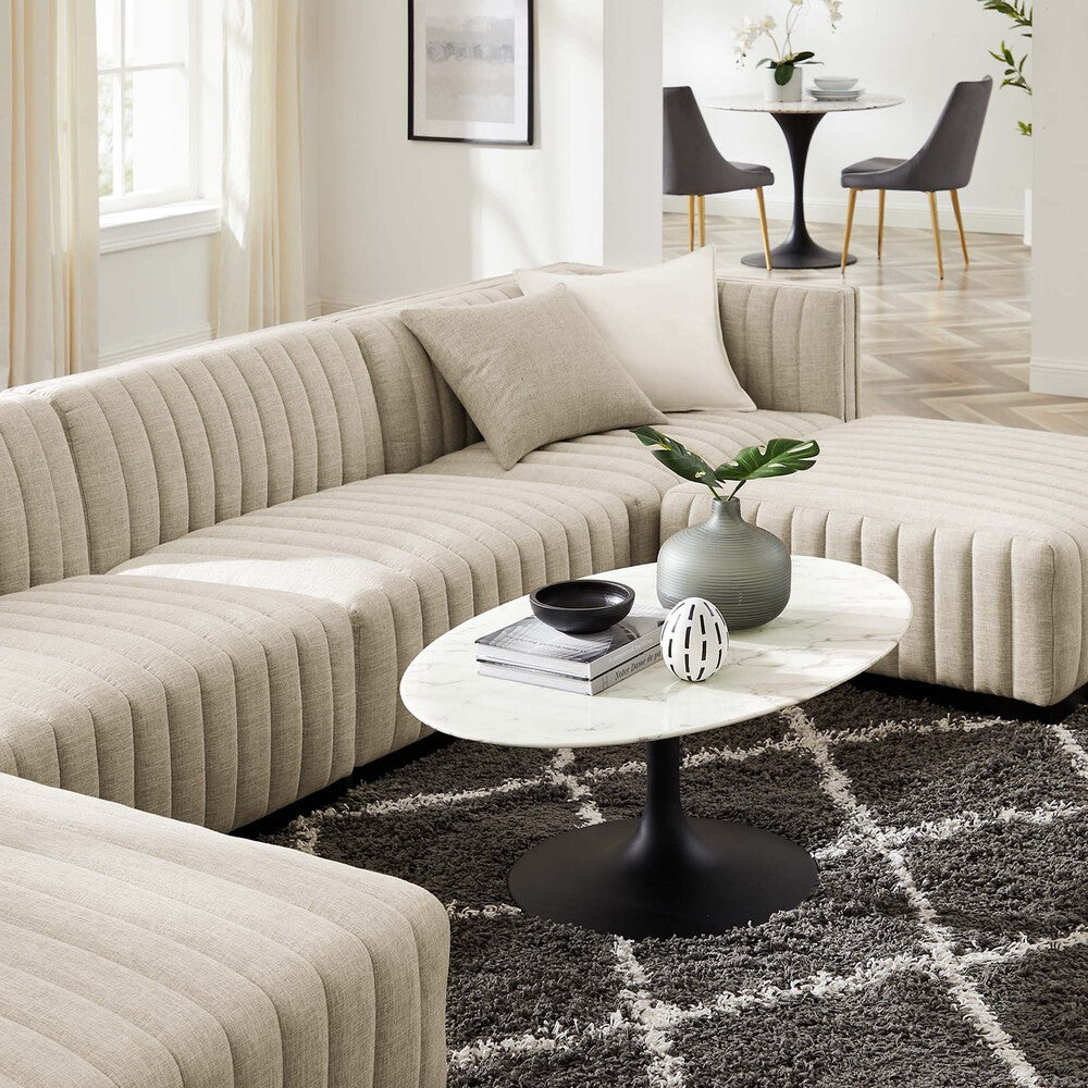 Modway Conjure 6-Piece Channel Tufted Upholstered Fabric Sectional Sofa by Modway-EEI-5790-BLK-BEI