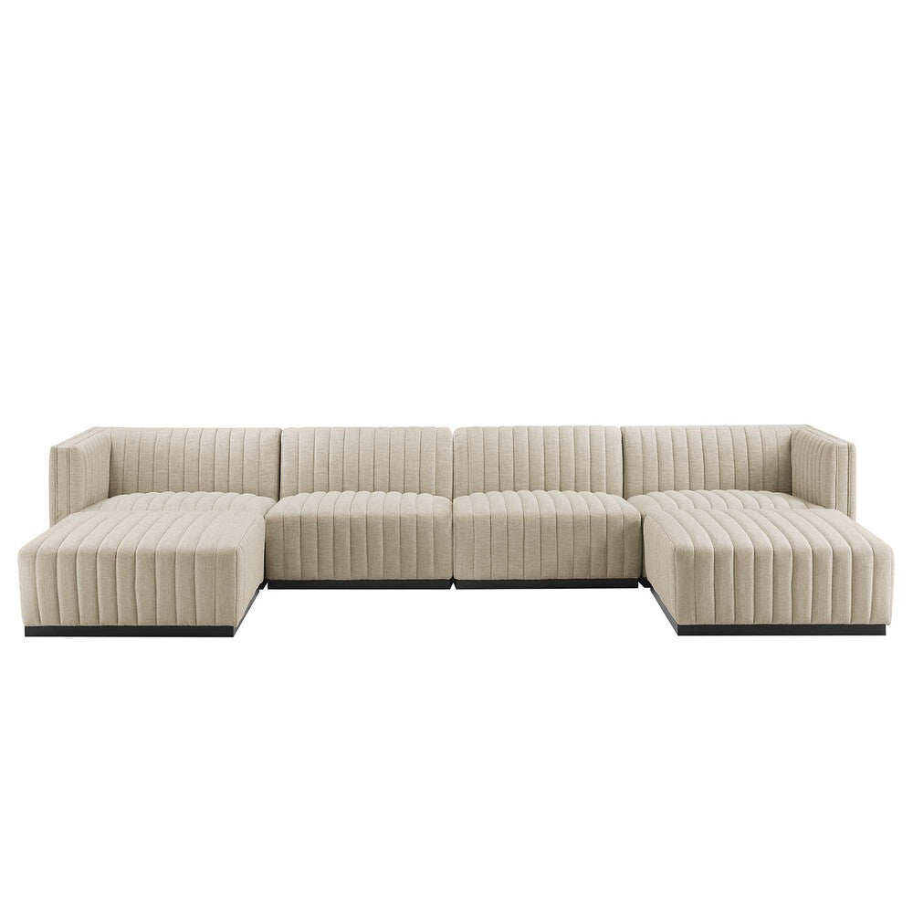 Modway Conjure 6-Piece Channel Tufted Upholstered Fabric Sectional Sofa by Modway-EEI-5790-BLK-BEI