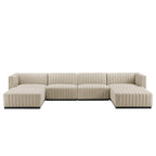 Modway Conjure 6-Piece Channel Tufted Upholstered Fabric Sectional Sofa by Modway-EEI-5790-BLK-BEI