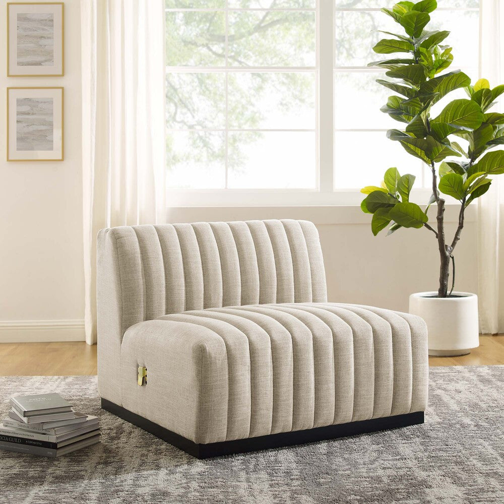 Modway Conjure Channel Tufted Upholstered Fabric Armless Chair by Modway-EEI-5495-BLK-BEI