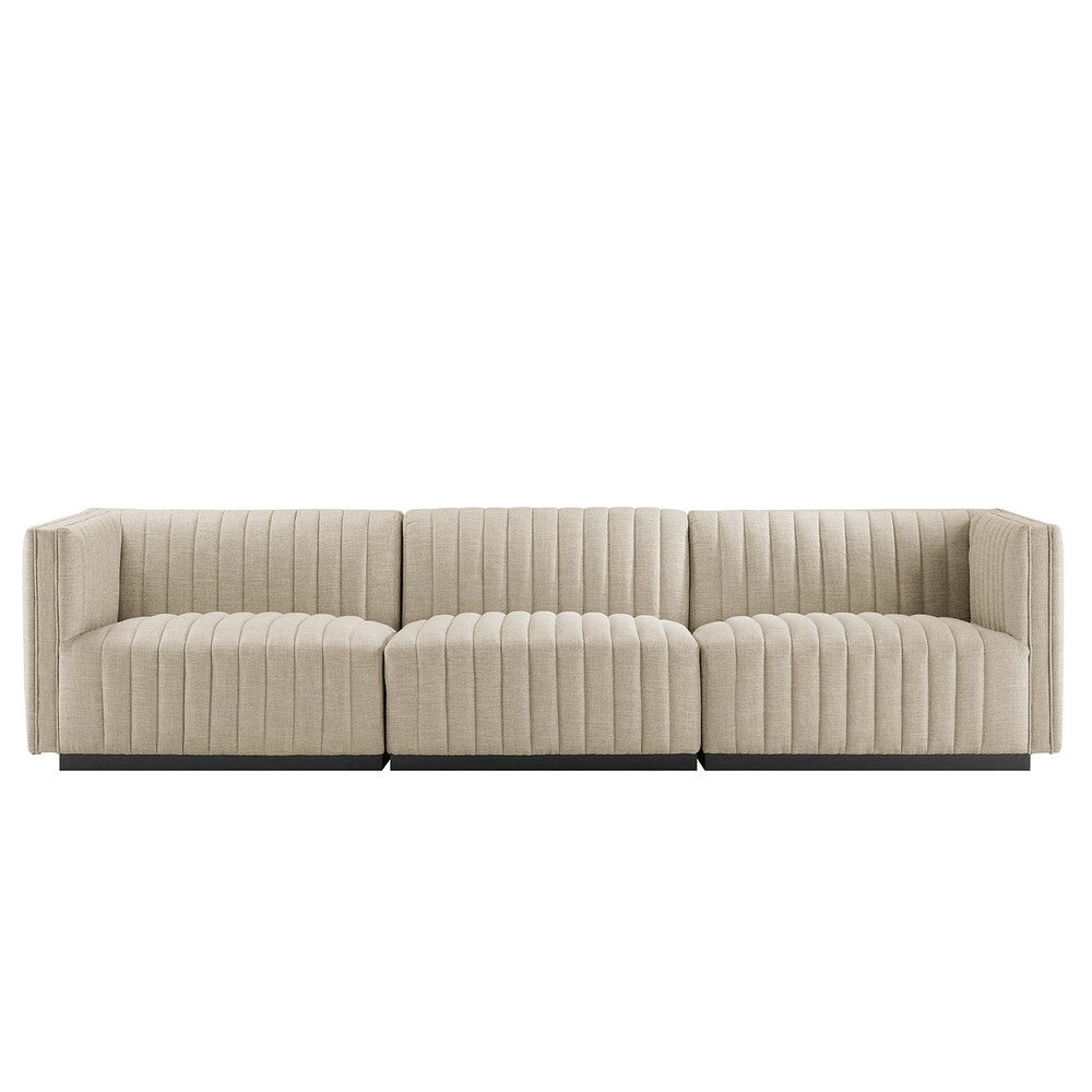 Modway Conjure Channel Tufted Upholstered Fabric Sofa by Modway-EEI-5787-BLK-BEI