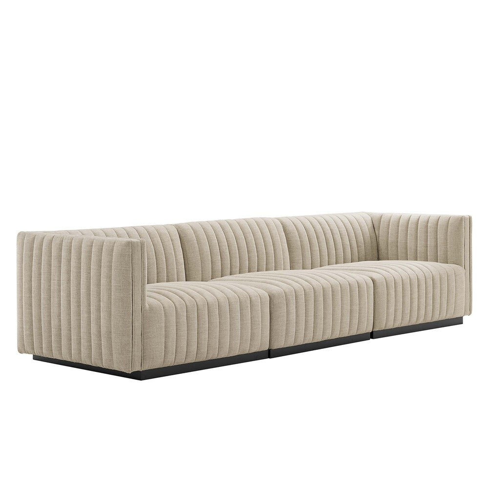 Modway Conjure Channel Tufted Upholstered Fabric Sofa by Modway-EEI-5787-BLK-BEI