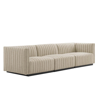 Modway EEI-5787-BLK-BEI Conjure Channel Tufted Upholstered Fabric Sofa Black Beige