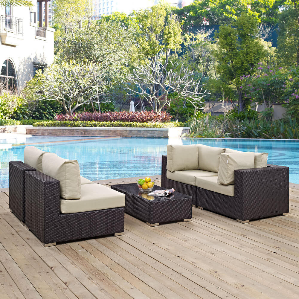 EEI-2163 Convene 5 Piece Outdoor Patio Sectional Set by Modway