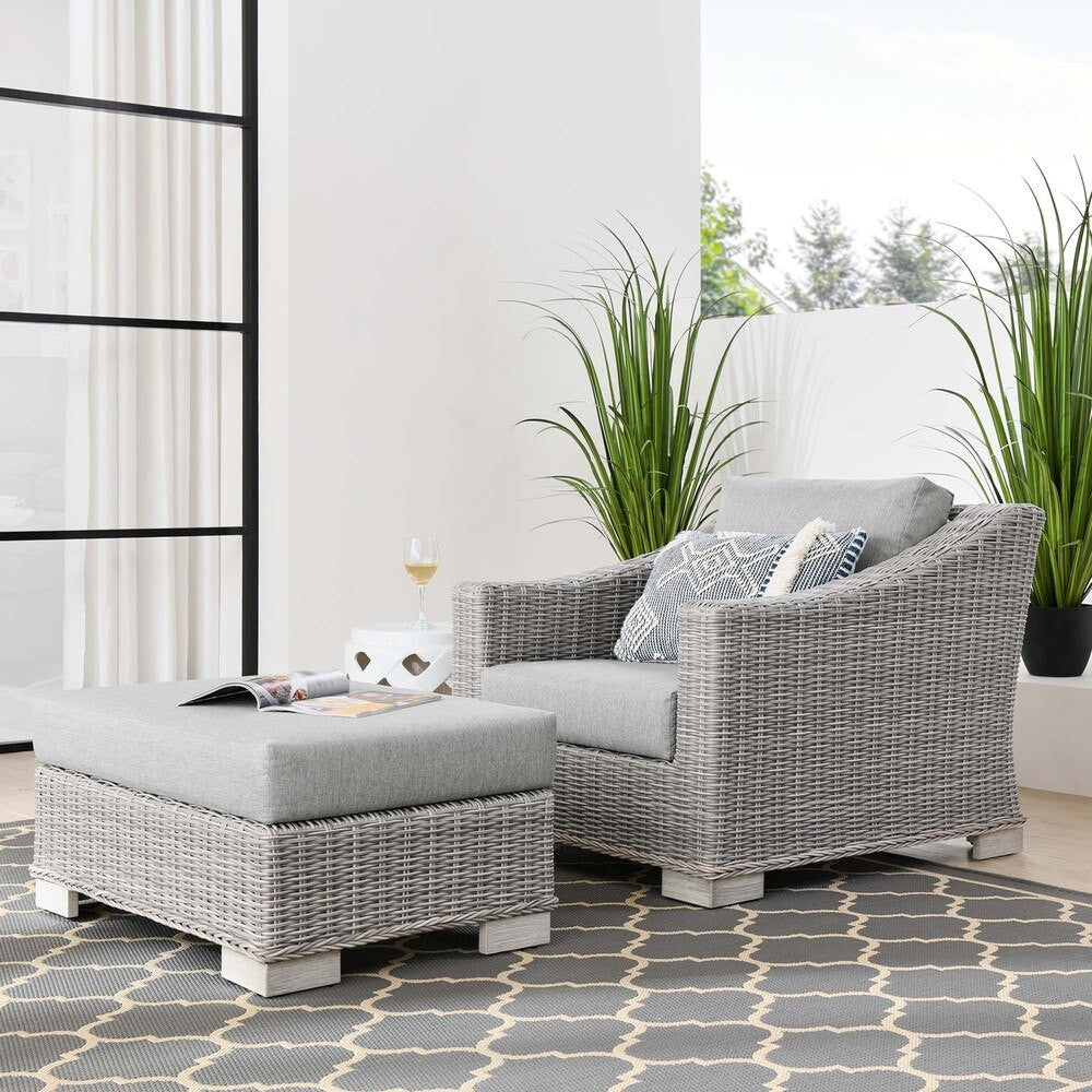 EEI-5090-GRY Conway 2-Piece Outdoor Patio Wicker Rattan Armchair and Ottoman Set by Modway