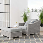 EEI-5090-GRY Conway 2-Piece Outdoor Patio Wicker Rattan Armchair and Ottoman Set by Modway