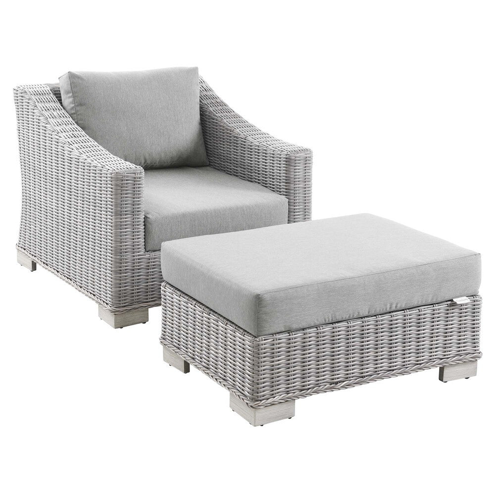 EEI-5090-GRY Conway 2-Piece Outdoor Patio Wicker Rattan Armchair and Ottoman Set by Modway