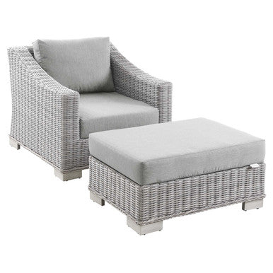 Modway EEI-5090-GRY Conway 2-Piece Outdoor Patio Wicker Rattan Armchair and Ottoman Set Light Gray Gray