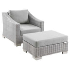 Modway EEI-5090-GRY Conway 2-Piece Outdoor Patio Wicker Rattan Armchair and Ottoman Set Light Gray Gray