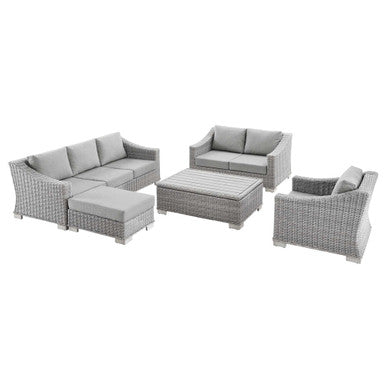 Modway EEI-5092-GRY Conway 5-Piece Outdoor Patio Wicker Rattan Furniture Set Light Gray Gray