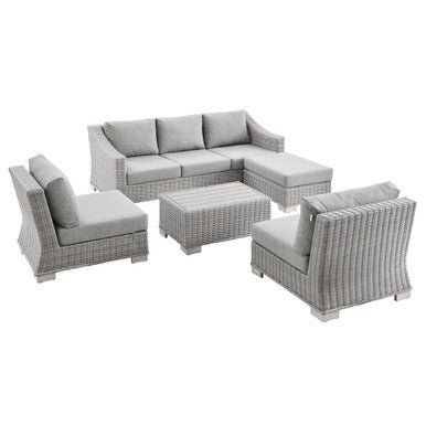 Modway EEI-5097-GRY Conway 5-Piece Outdoor Patio Wicker Rattan Furniture Set Light Gray Gray