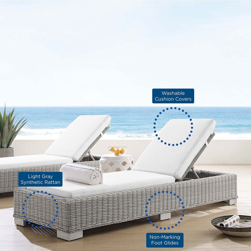EEI-3978-LGR-WHI Conway Sunbrella&reg; Outdoor Patio Wicker Rattan Chaise Lounge by Modway
