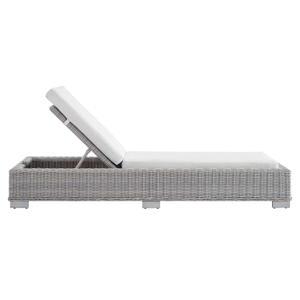 EEI-3978-LGR-WHI Conway Sunbrella&reg; Outdoor Patio Wicker Rattan Chaise Lounge by Modway