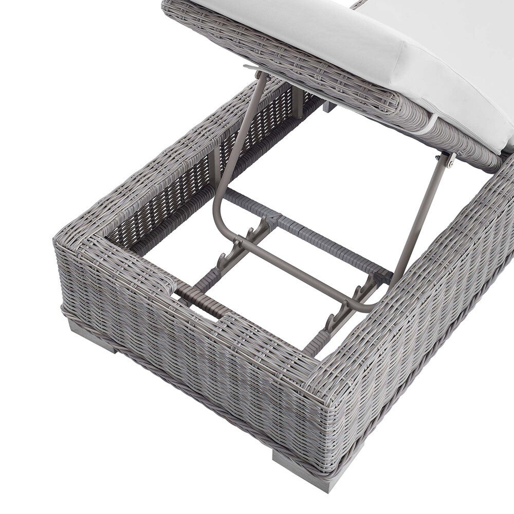 EEI-3978-LGR-WHI Conway Sunbrella&reg; Outdoor Patio Wicker Rattan Chaise Lounge by Modway