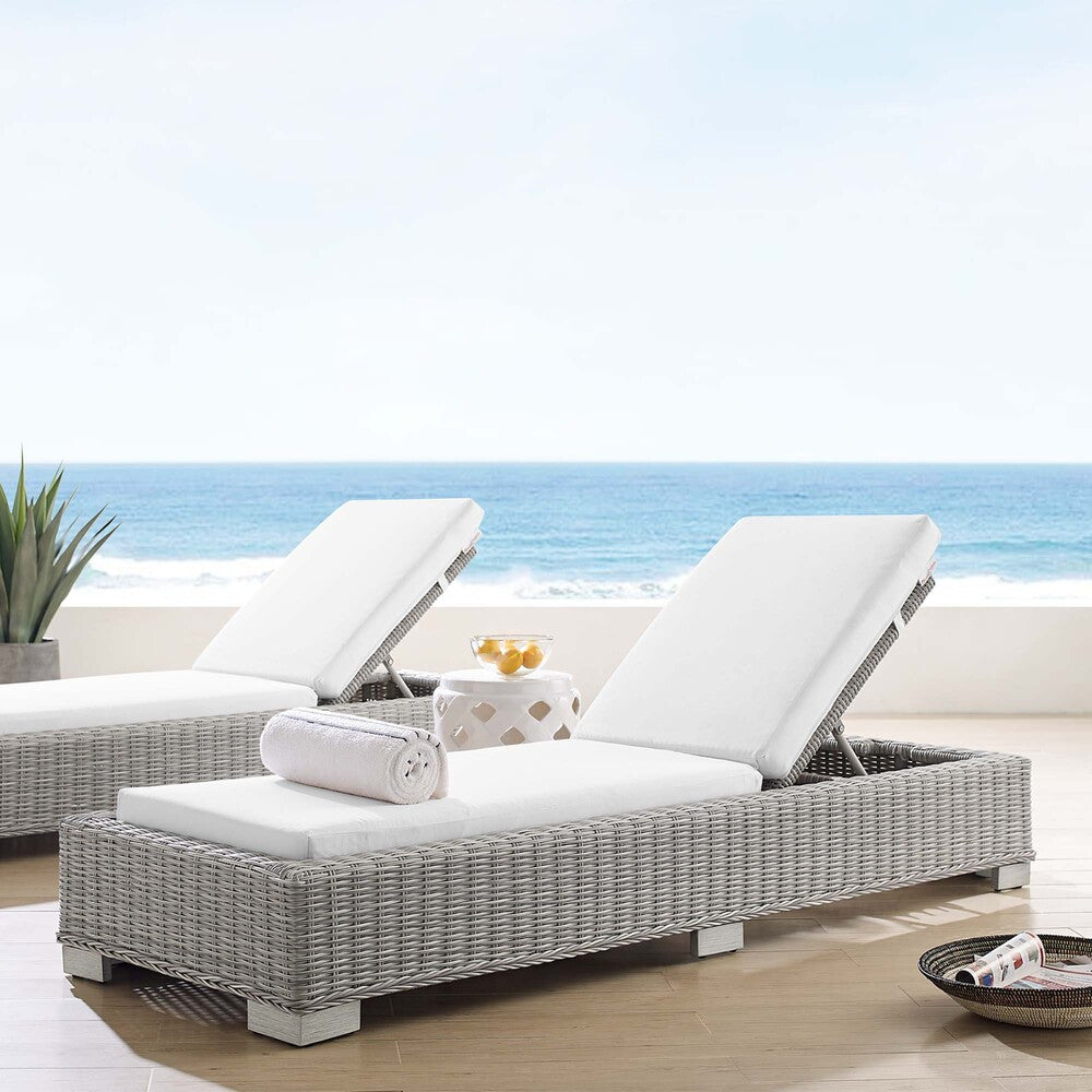 EEI-3978-LGR-WHI Conway Sunbrella&reg; Outdoor Patio Wicker Rattan Chaise Lounge by Modway