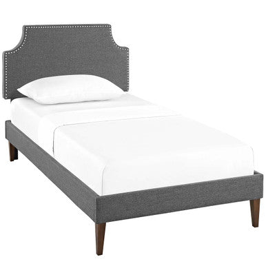 Modway MOD-5951-GRY Corene Fabric Twin Platform Bed with Squared Tapered Legs Gray