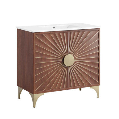 Modway EEI-6298-WHI-WAL Daylight 36" Bathroom Vanity White Walnut