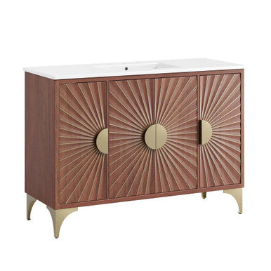 Modway EEI-6302-WHI-WAL Daylight 48" Bathroom Vanity White Walnut