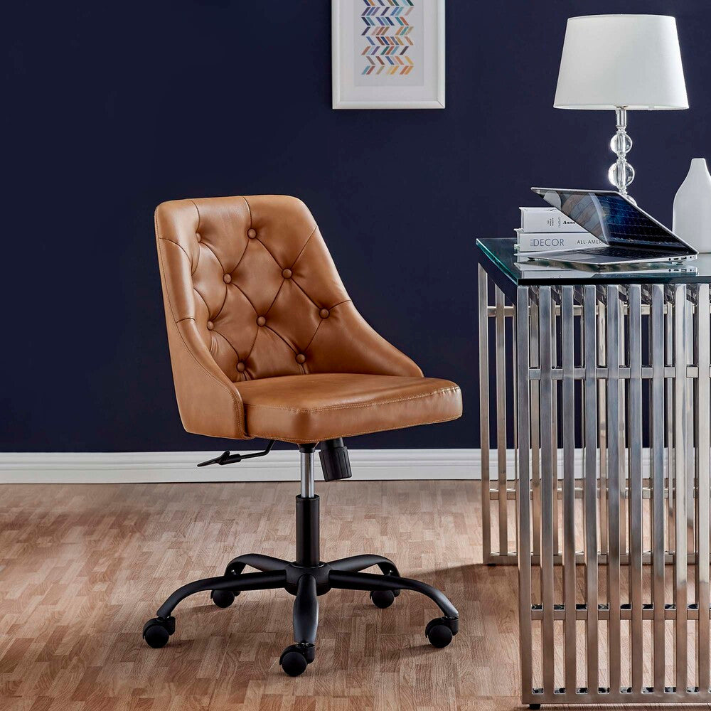 EEI-4370-BLK-TAN Distinct Tufted Swivel Vegan Leather Office Chair by Modway