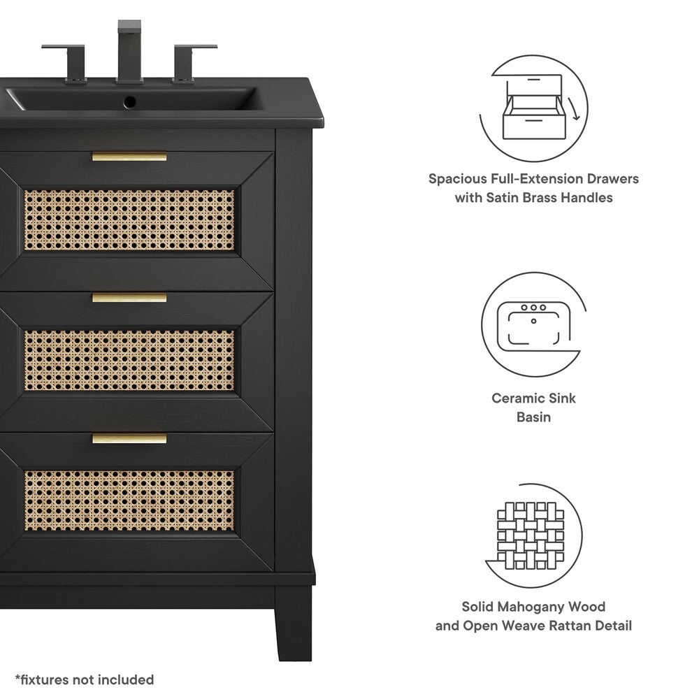 EEI-6724-BLK-BLK Dixie 24" Solid Wood Bathroom Vanity Cabinet by Modway