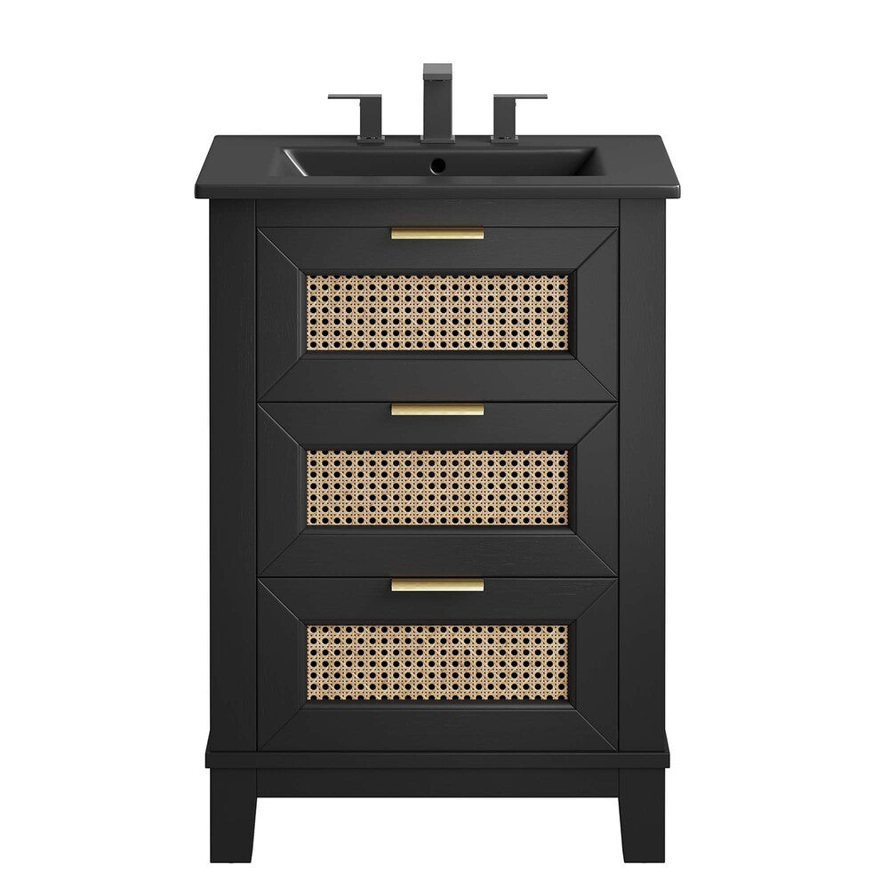 EEI-6724-BLK-BLK Dixie 24" Solid Wood Bathroom Vanity Cabinet by Modway