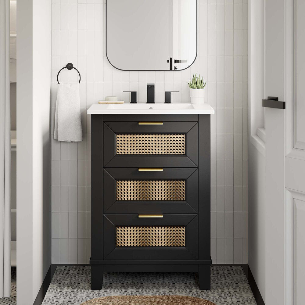 EEI-6625-BLK Dixie 24" Solid Wood Bathroom Vanity Cabinet (Sink Basin Not Included) by Modway