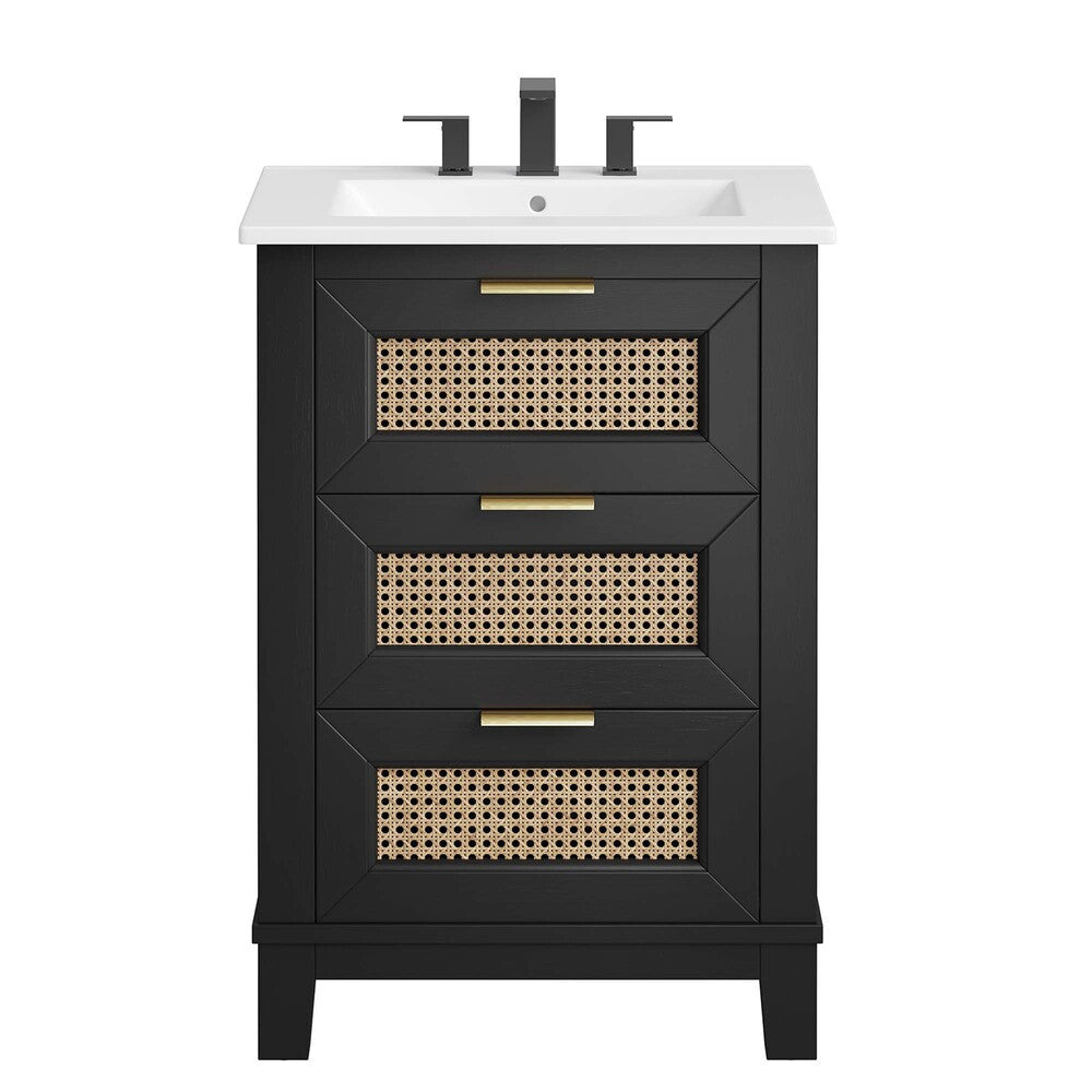 EEI-6723-BLK-WHI Dixie 24" Solid Wood Bathroom Vanity by Modway