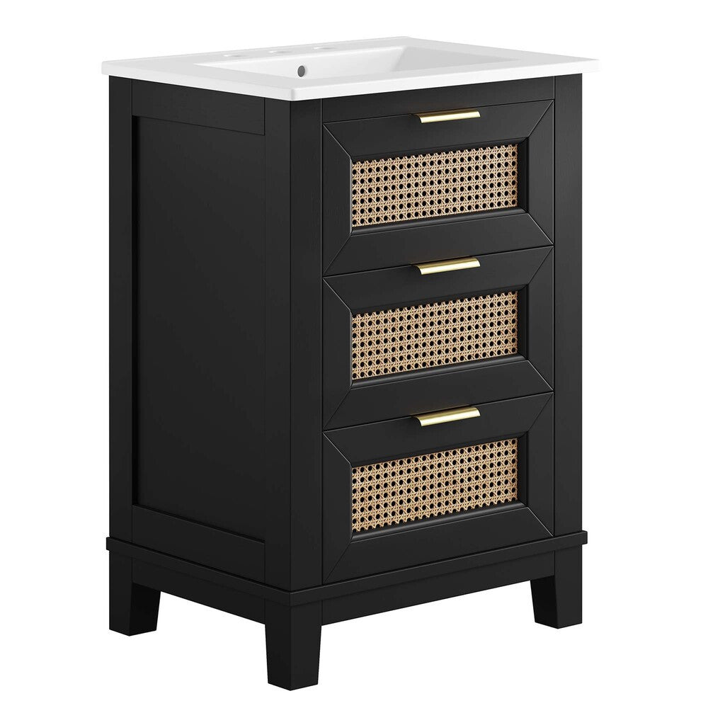 EEI-6723-BLK-WHI Dixie 24" Solid Wood Bathroom Vanity by Modway