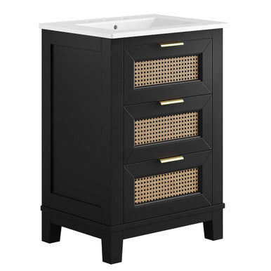 Modway EEI-6723-BLK-WHI Dixie 24" Solid Wood Bathroom Vanity Black White