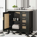 EEI-6725-BLK-WHI Dixie 36" Solid Wood Bathroom Vanity Cabinet by Modway