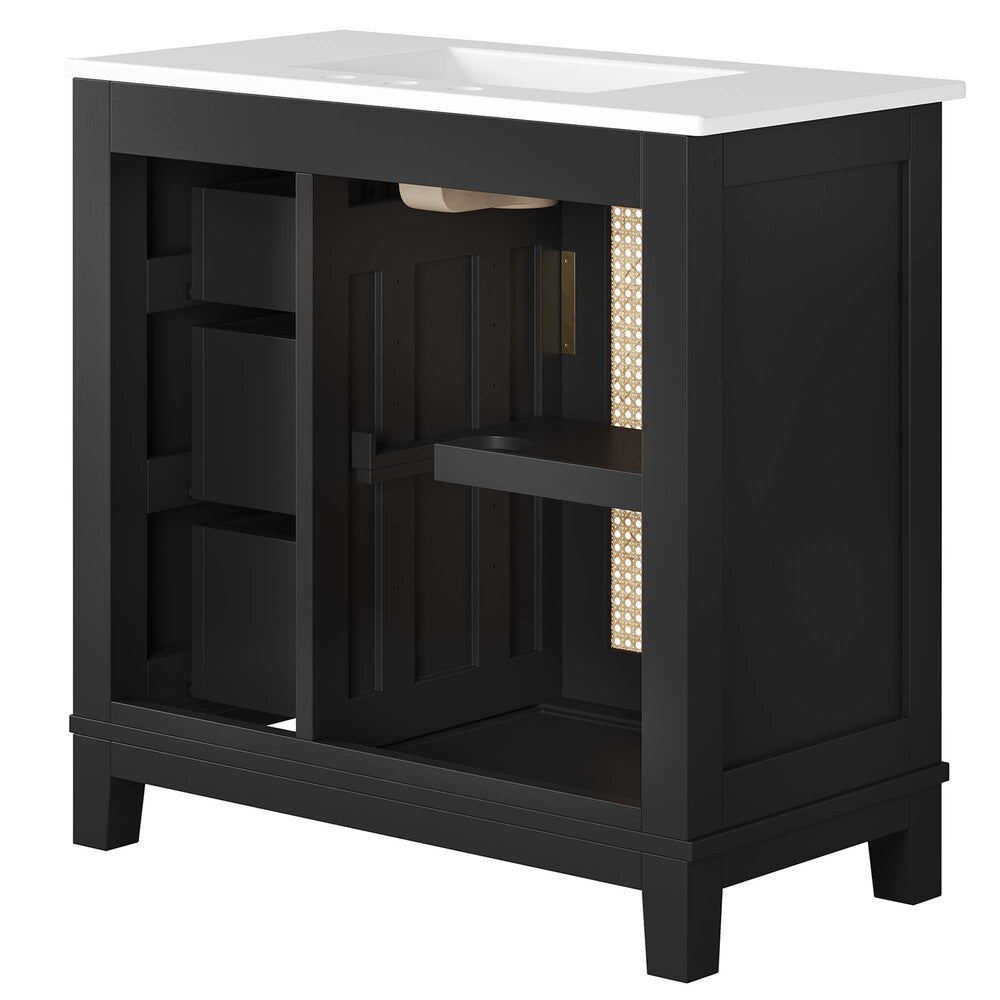 EEI-6725-BLK-WHI Dixie 36" Solid Wood Bathroom Vanity Cabinet by Modway