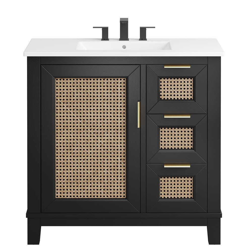EEI-6725-BLK-WHI Dixie 36" Solid Wood Bathroom Vanity Cabinet by Modway