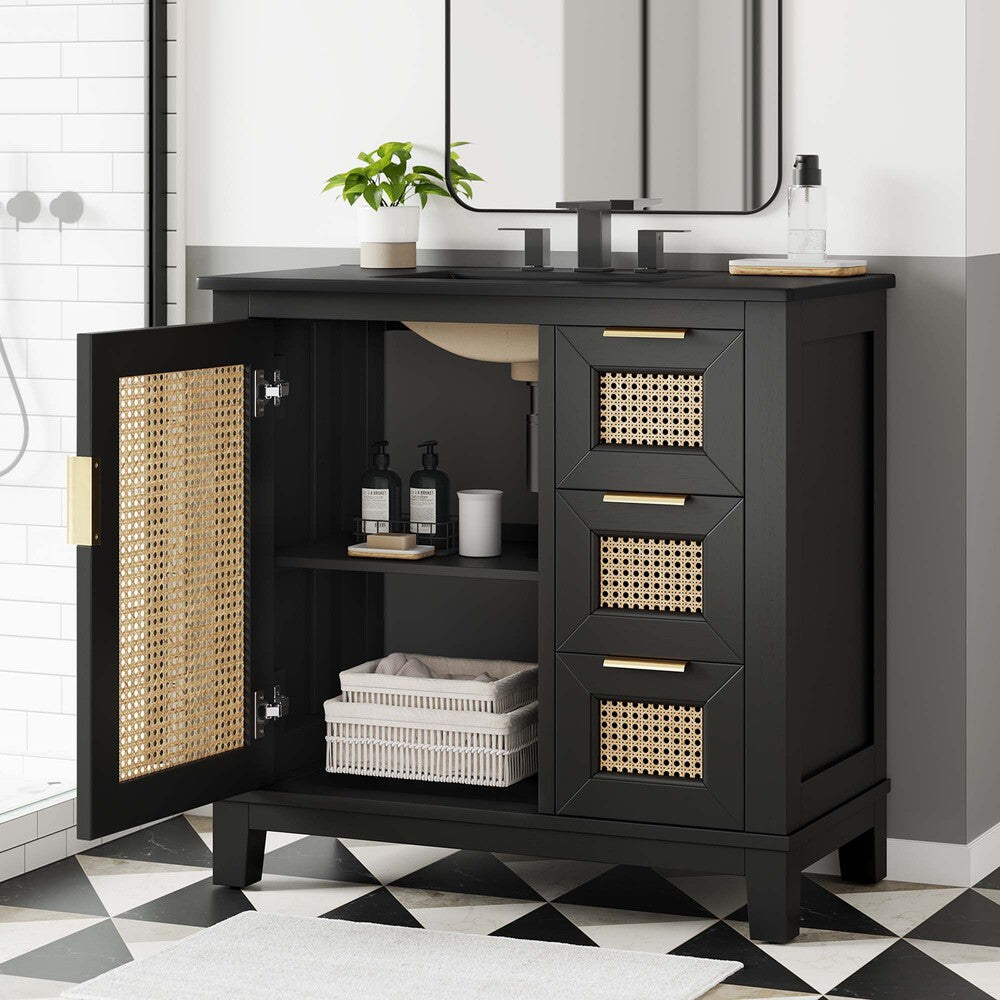EEI-6726-BLK-BLK Dixie 36" Solid Wood Bathroom Vanity Cabinet by Modway