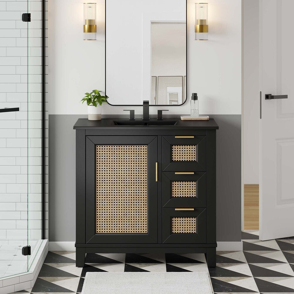 EEI-6726-BLK-BLK Dixie 36" Solid Wood Bathroom Vanity Cabinet by Modway