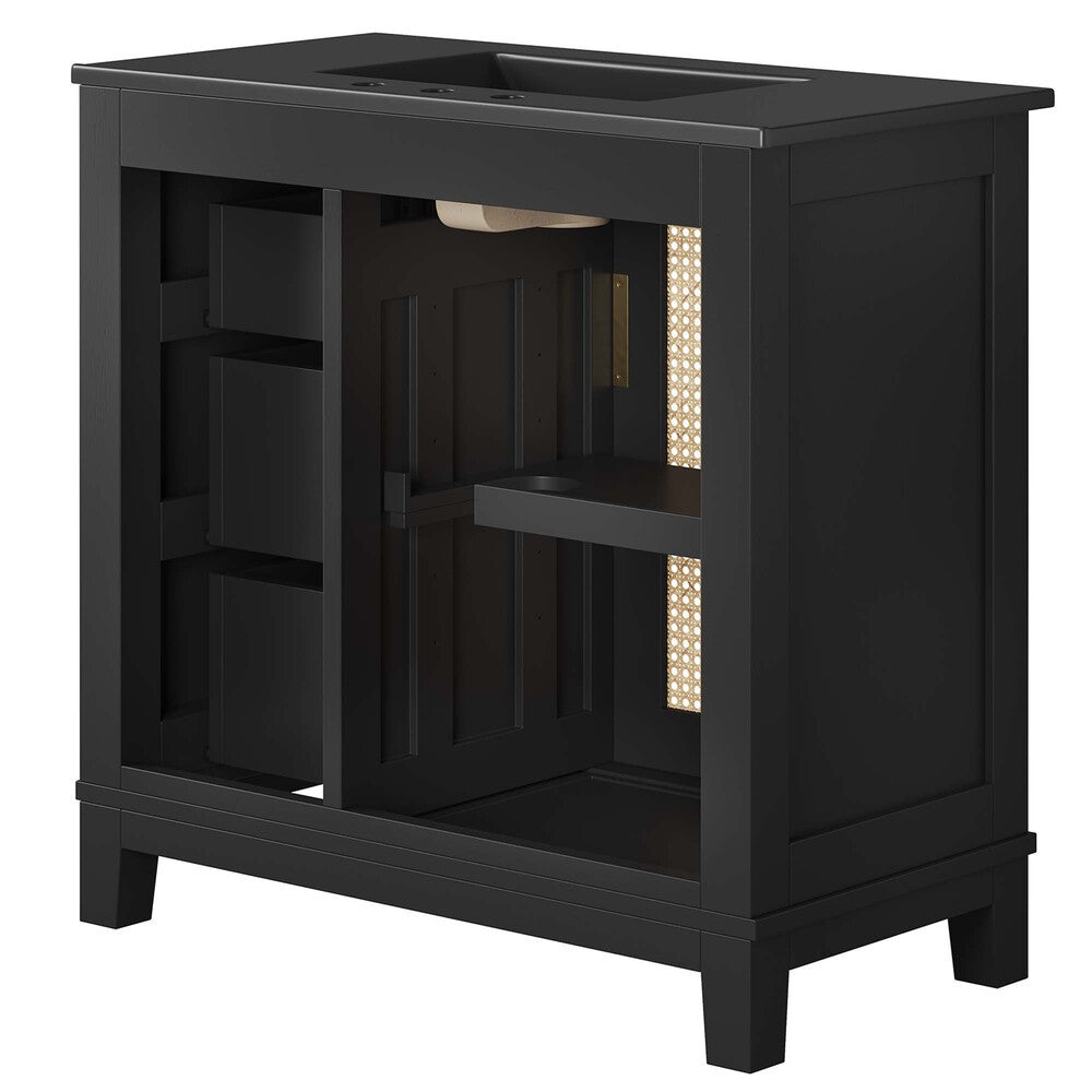 EEI-6726-BLK-BLK Dixie 36" Solid Wood Bathroom Vanity Cabinet by Modway