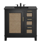 EEI-6726-BLK-BLK Dixie 36" Solid Wood Bathroom Vanity Cabinet by Modway