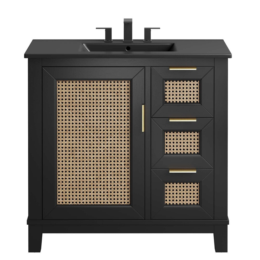 EEI-6726-BLK-BLK Dixie 36" Solid Wood Bathroom Vanity Cabinet by Modway