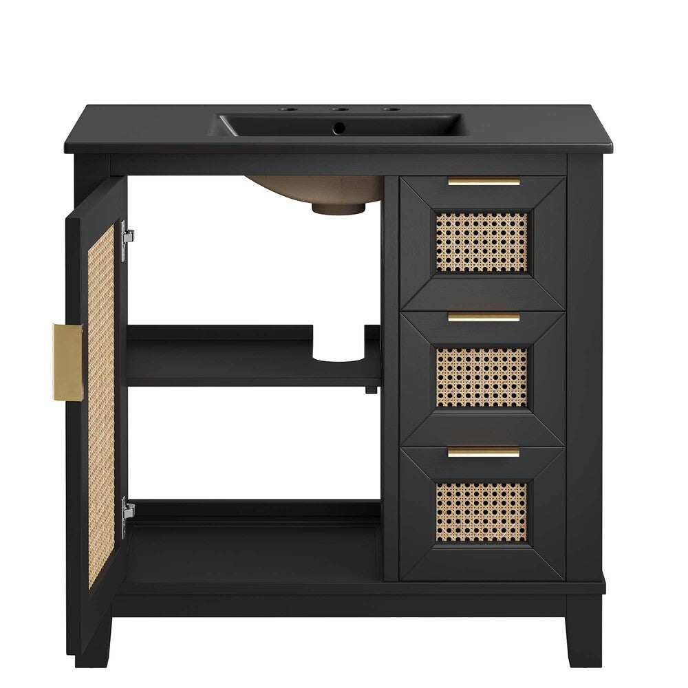 EEI-6726-BLK-BLK Dixie 36" Solid Wood Bathroom Vanity Cabinet by Modway