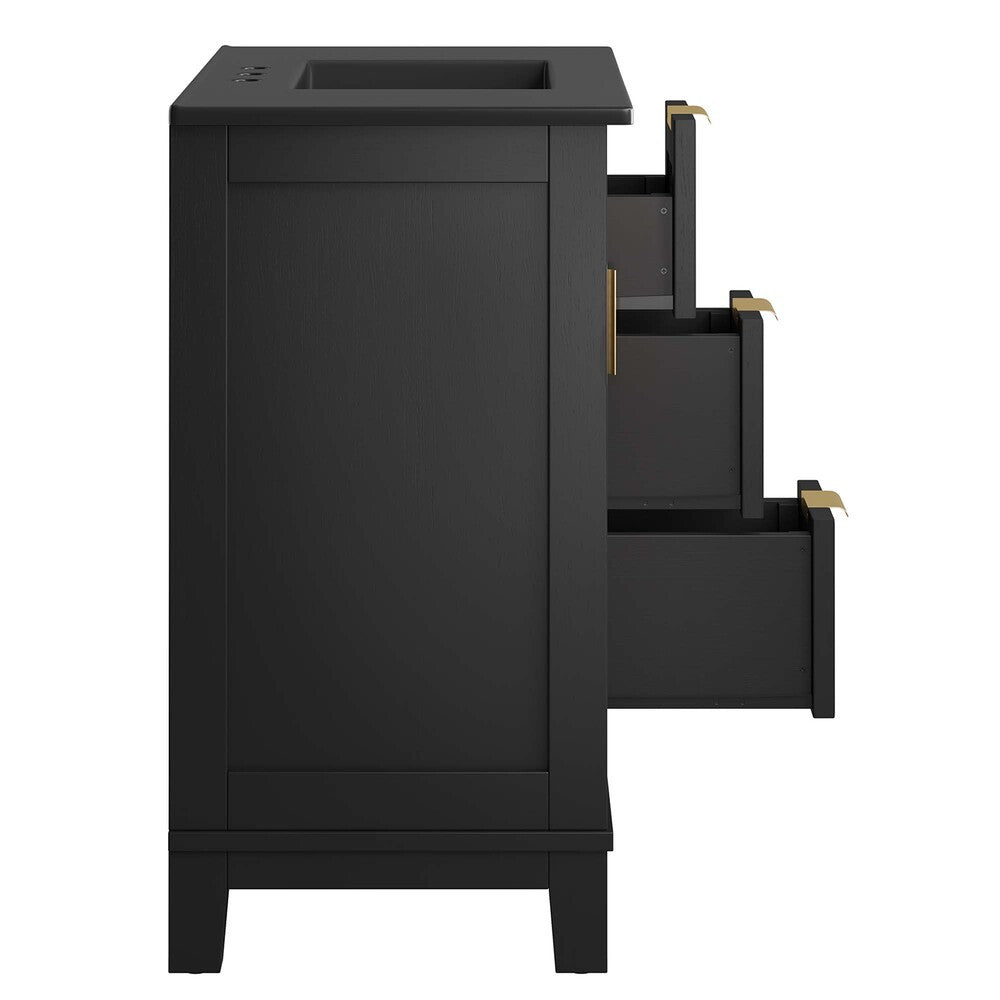 EEI-6726-BLK-BLK Dixie 36" Solid Wood Bathroom Vanity Cabinet by Modway