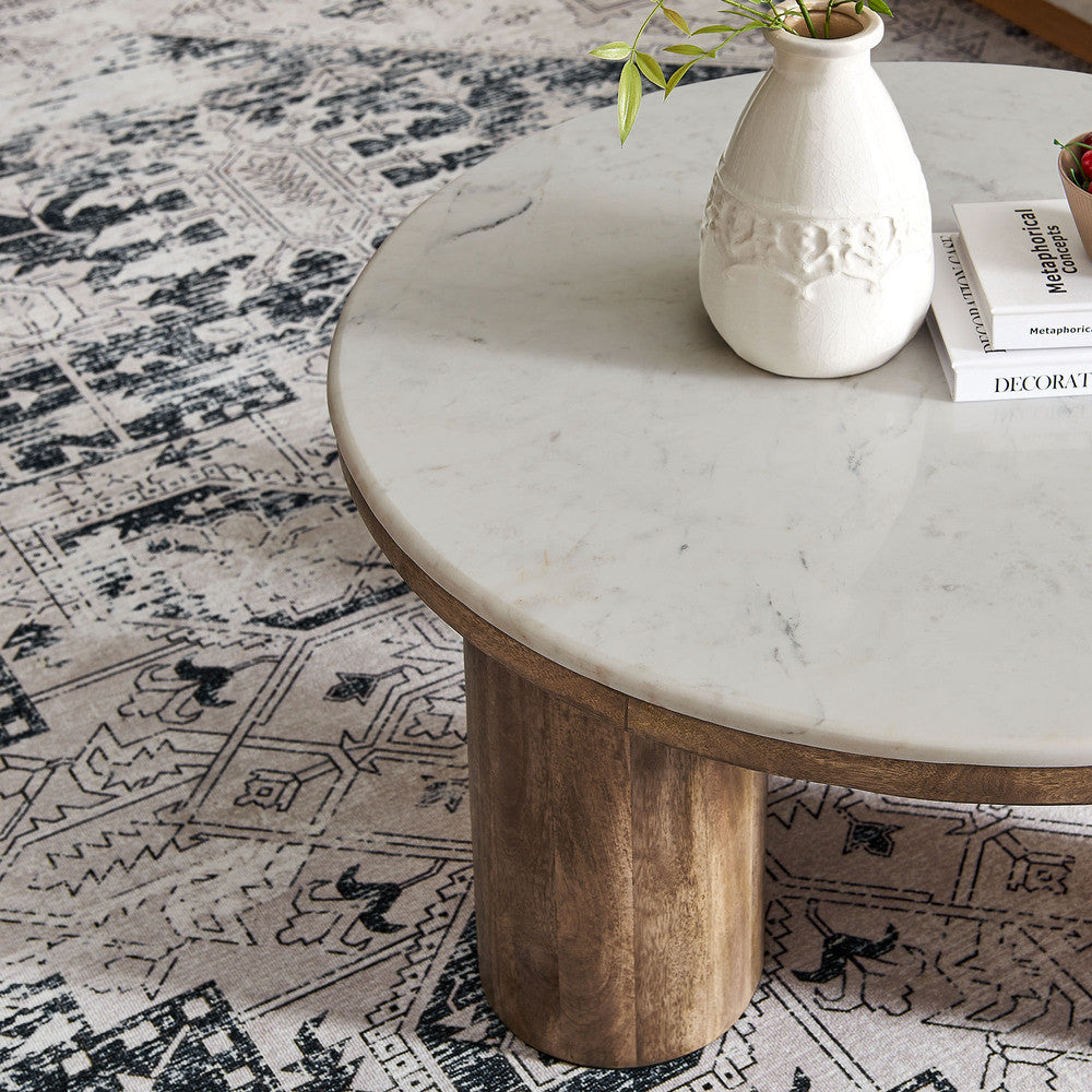 Modway Ellison 33" Round Wood Coffee Table With Marble Top by Modway-EEI-7146-WAL